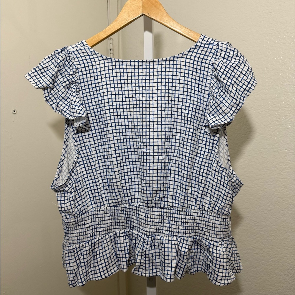 Universal Thread Women’s Blue Gingham Flutter Sleeveless Blouse . Size XXL - Picture 7 of 14